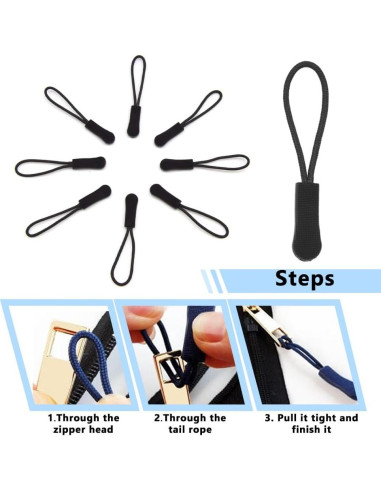 Tiradores de Cremallera Hocansen 50 Pcs 66mm Negro Antideslizante