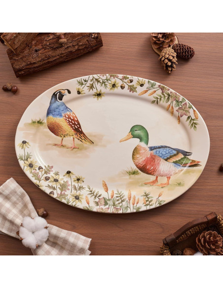 Set de 2 Platos Ovalados Bico Aves de Otoño 40.6x29.5 cm