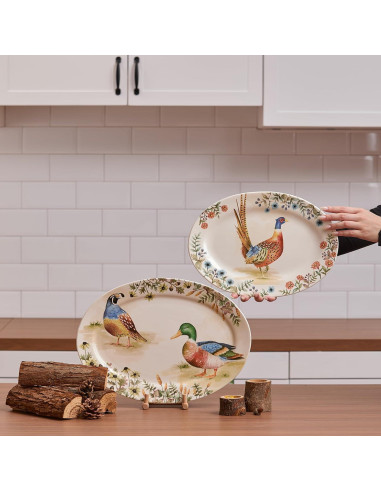 Set de 2 Platos Ovalados Bico Aves de Otoño 40.6x29.5 cm