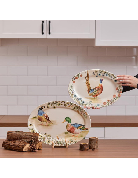 Set de 2 Platos Ovalados Bico Aves de Otoño 40.6x29.5 cm