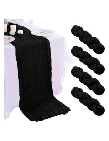 Paquete de 4 Caminos de Mesa de Gasa Negra 90x300 cm AIRIT LOVELY
