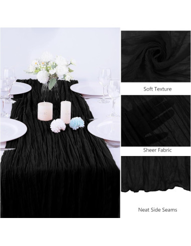Paquete de 4 Caminos de Mesa de Gasa Negra 90x300 cm AIRIT LOVELY