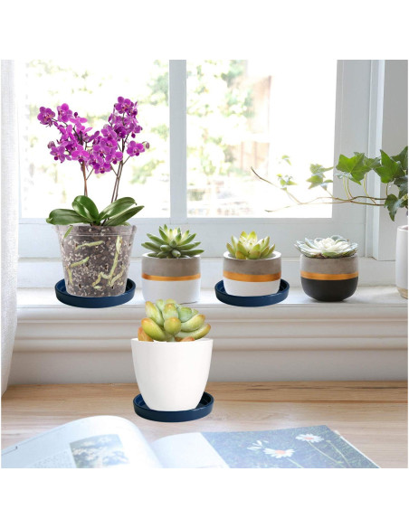 Plato de Cerámica Azul Yukfona 11.9 cm - 2 Paquete para Macetas