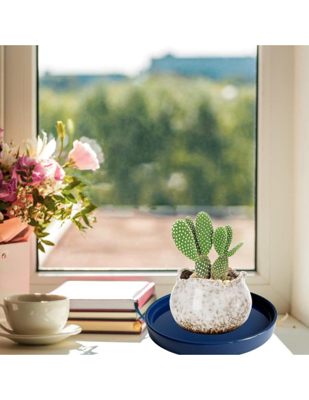 Plato de Cerámica Azul Yukfona 11.9 cm - 2 Paquete para Macetas