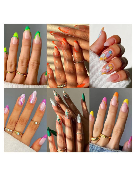 6 Paquetes Uñas Postizas Medianas Almendra Tejecu 144 Pcs