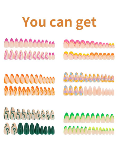 6 Paquetes Uñas Postizas Medianas Almendra Tejecu 144 Pcs