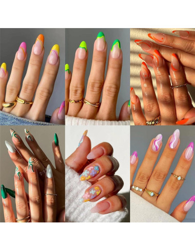 6 Paquetes Uñas Postizas Medianas Almendra Tejecu 144 Pcs