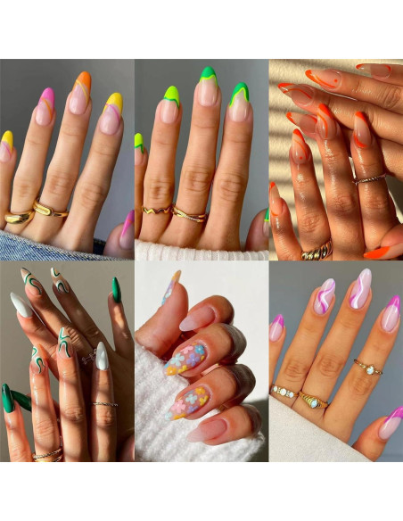 6 Paquetes Uñas Postizas Medianas Almendra Tejecu 144 Pcs