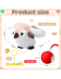 Juguete Interactivo para Gato HyDren - Gorrión que Aletea y Bola Rodante 2