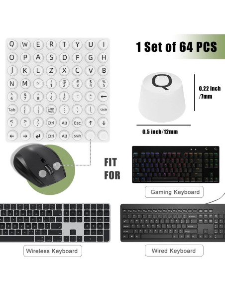 Calcomanías Elevadas para Teclado MasiBloom 64 Pcs Blanco