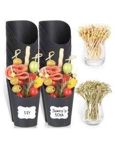 50 Tazas de Charcutería Desechables SEANSDA Negras + Palillos