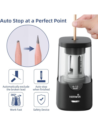 Sacapuntas Eléctrico Tenwin TW8041 - Afilado Rápido 6-12mm