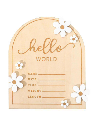 Cartel de Bienvenida al Mundo de Madera WAOUH - 16x18 cm