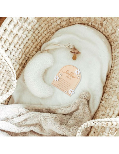 Cartel de Bienvenida al Mundo de Madera WAOUH - 16x18 cm