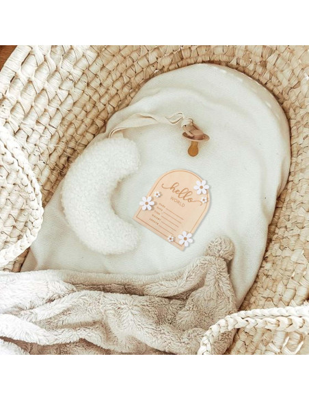 Cartel de Bienvenida al Mundo de Madera WAOUH - 16x18 cm