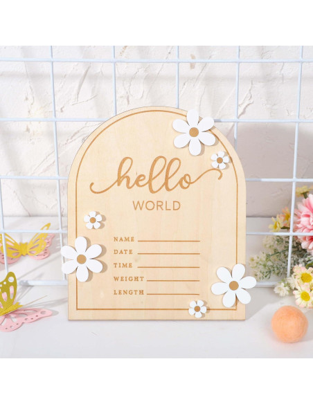 Cartel de Bienvenida al Mundo de Madera WAOUH - 16x18 cm