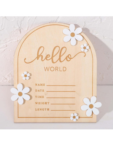 Cartel de Bienvenida al Mundo de Madera WAOUH - 16x18 cm