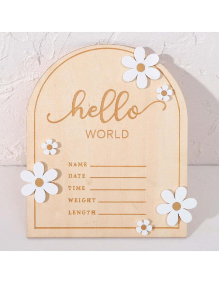 Cartel de Bienvenida al Mundo de Madera WAOUH - 16x18 cm