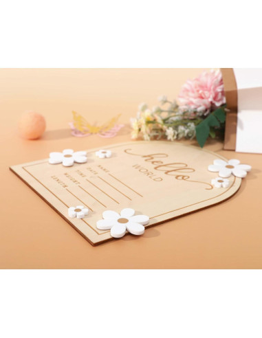 Cartel de Bienvenida al Mundo de Madera WAOUH - 16x18 cm