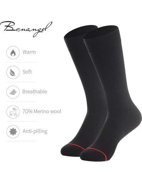 Calcetines Térmicos de Lana Merino Bonangel para Hombres - 3 Pares Negros