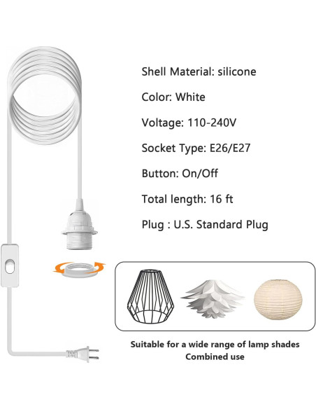 Kit de Lámpara Colgante E26/E27 4.88m con Interruptor jkahh