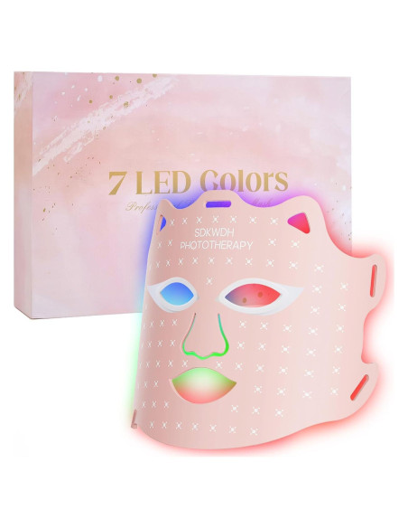 Máscara de Luz LED Rosa SDKWDH para Cuidado Facial 7 Colores