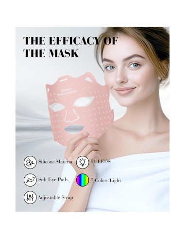 Máscara de Luz LED Rosa SDKWDH para Cuidado Facial 7 Colores