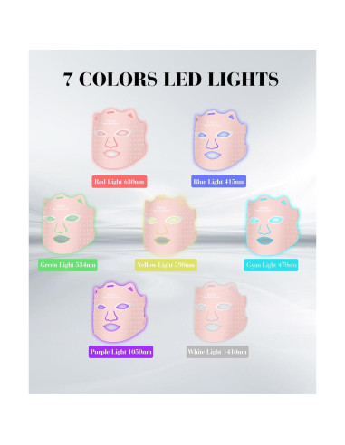 Máscara de Luz LED Rosa SDKWDH para Cuidado Facial 7 Colores