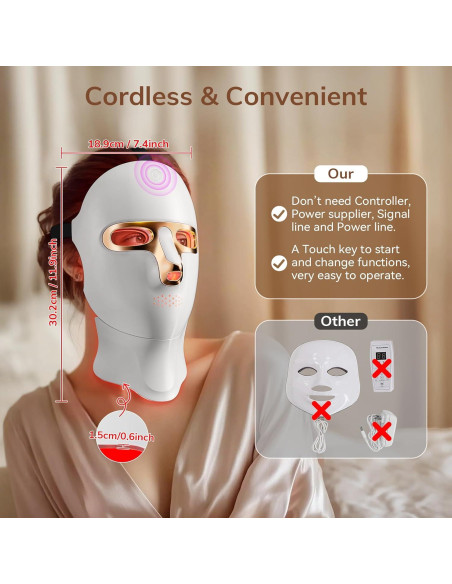 Máscara de Terapia de Luz Roja ONLUKY 120 LED Inalámbrica