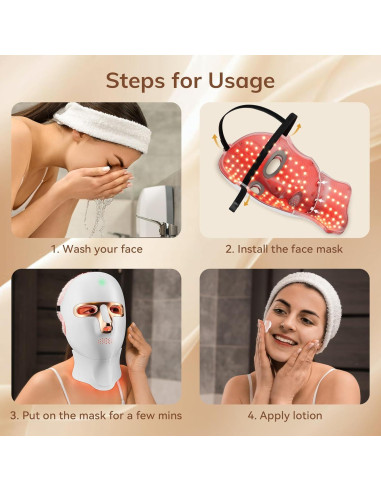 Máscara de Terapia de Luz Roja ONLUKY 120 LED Inalámbrica