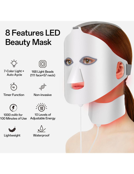 Máscara de Luz Roja Facego para Cara y Cuello - 7 Colores, Portátil