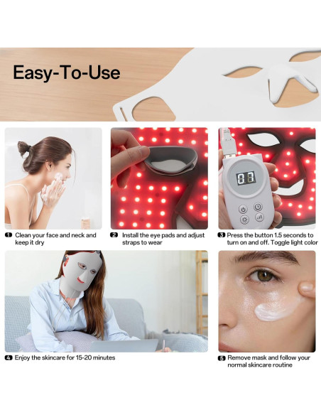 Máscara de Luz Roja Facego para Cara y Cuello - 7 Colores, Portátil