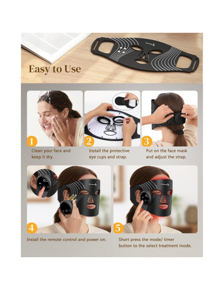 Máscara de Terapia de Luz Roja Lanieney Inalámbrica 4 Modos