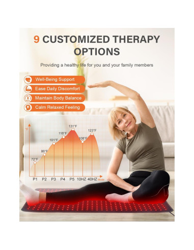 Alfombrilla de Terapia de Luz Roja Rikimxin 87.2x40.4cm 406 LEDs