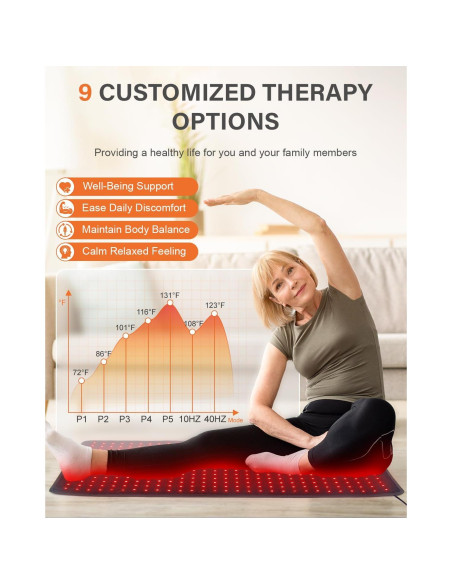 Alfombrilla de Terapia de Luz Roja Rikimxin 87.2x40.4cm 406 LEDs