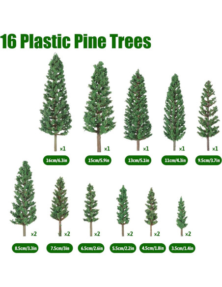 16 Mini Árboles de Pino Verde Gtziqa para Diorama 3.5-16 cm