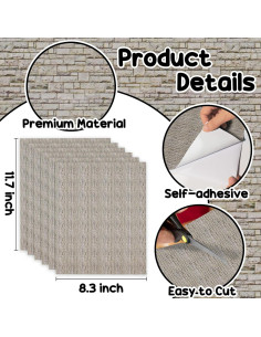 6 Pcs Alfombrillas de Pueblo Warmtree Ladrillo Gris Autoadhesivas 2