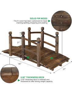 Puente de Jardín de Madera de Abeto Reliancer 1.5m Arco Decorativo 2
