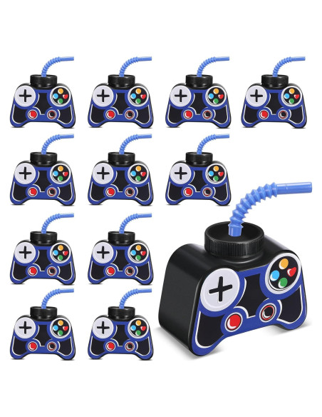 Vasos de Fiesta Gamer Mifoci 12 Pcs 295ml con Pajilla y Tapa