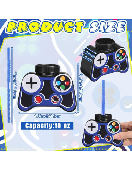 Vasos de Fiesta Gamer Mifoci 12 Pcs 295ml con Pajilla y Tapa