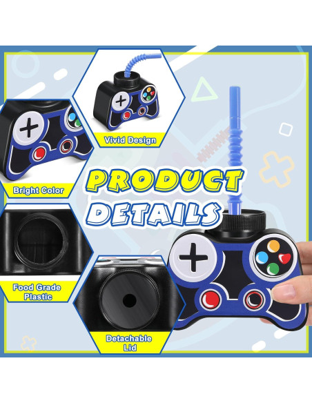 Vasos de Fiesta Gamer Mifoci 12 Pcs 295ml con Pajilla y Tapa