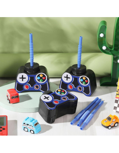 Vasos de Fiesta Gamer Mifoci 12 Pcs 295ml con Pajilla y Tapa