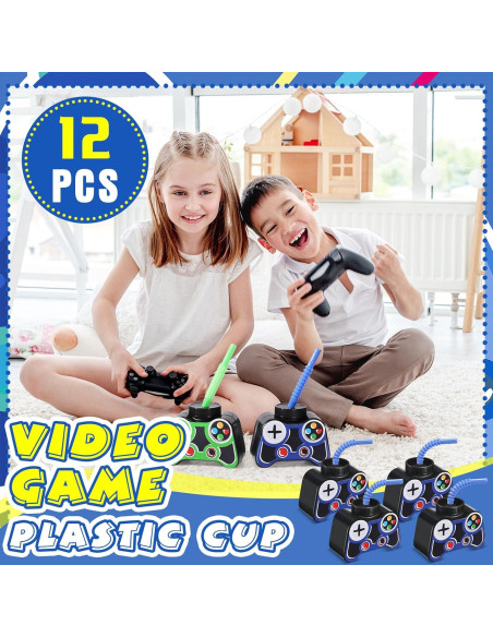 Vasos de Fiesta Gamer Mifoci 12 Pcs 295ml con Pajilla y Tapa