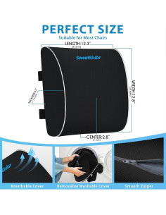 Cojín Lumbar Ergonómico SweetSlubr Negro con Correas Ajustables 2