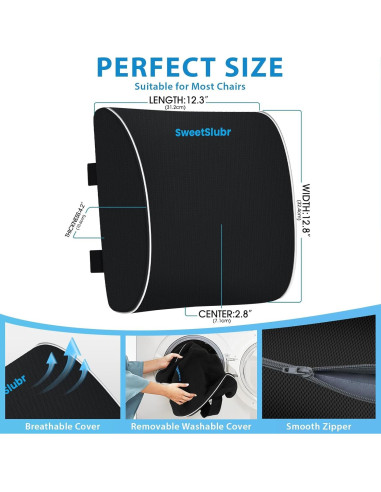 Cojín Lumbar Ergonómico SweetSlubr Negro con Correas Ajustables