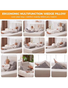 Juego de Almohadas en Cuña Ajustable 3 Piezas Ruqmuis Gris 2