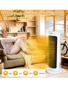 Calentador de Torre Cerámico CAYNEL 1500W Oscilante con Termostato 2