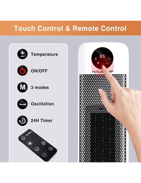 Calefactor de Torre Eléctrico HAUSHOF 1500W con Control Remoto