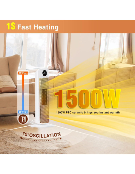 Calefactor de Torre Eléctrico HAUSHOF 1500W con Control Remoto