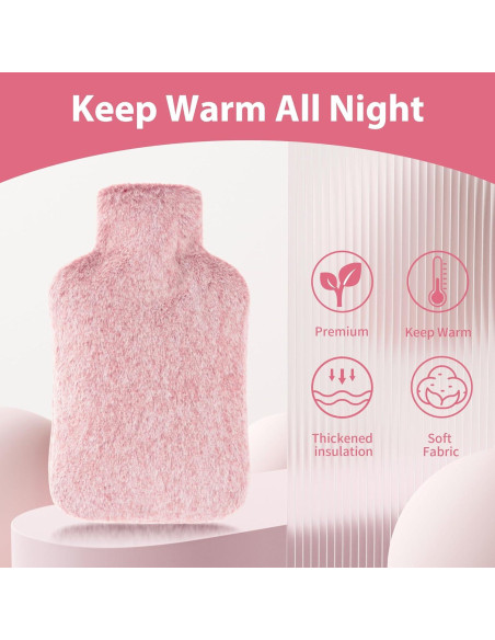 Botella de Agua Caliente DICEVER 2L con Funda Rosa a Prueba de Fugas